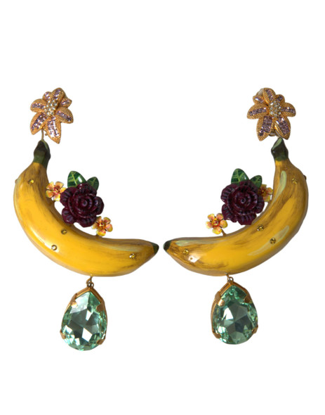 Gold Brass Crystal Banana Clip-on Jewelry Dangling Earrings Gold Brass Crystal Banana Clip-on Jewelry Dangling Earrings