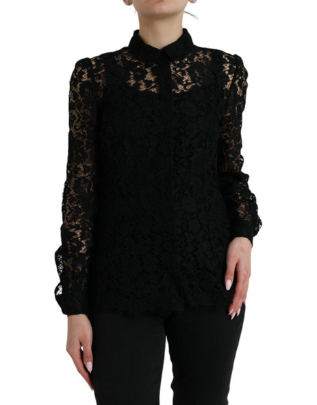 Black Floral Lace Long Sleeves Blouse Top Black Floral Lace Long Sleeves Blouse Top