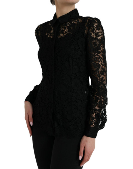 Black Floral Lace Long Sleeves Blouse Top Black Floral Lace Long Sleeves Blouse Top