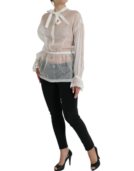 White Silk Long Sleeves Ascot Collar Top White Silk Long Sleeves Ascot Collar Top