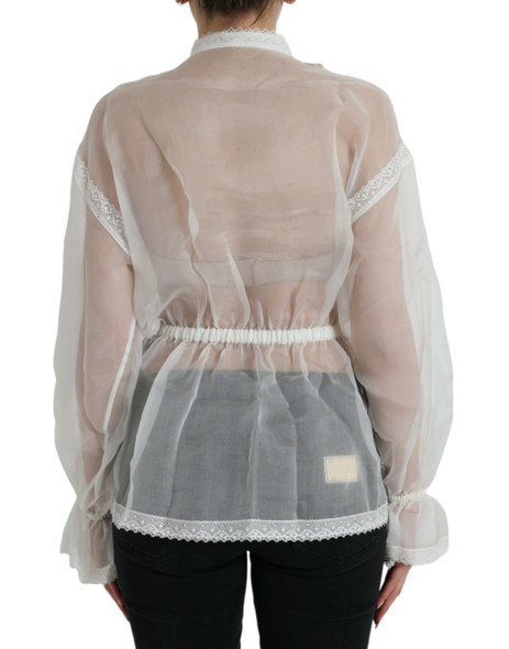 White Silk Long Sleeves Ascot Collar Top White Silk Long Sleeves Ascot Collar Top