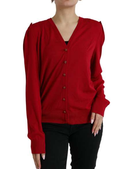 Red Wool V-neck Buttoned Cardigan Sweater Red Wool V-neck Buttoned Cardigan Sweater