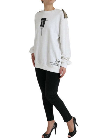 White Floral Cotton Crew Neck Pullover Sweater White Floral Cotton Crew Neck Pullover Sweater