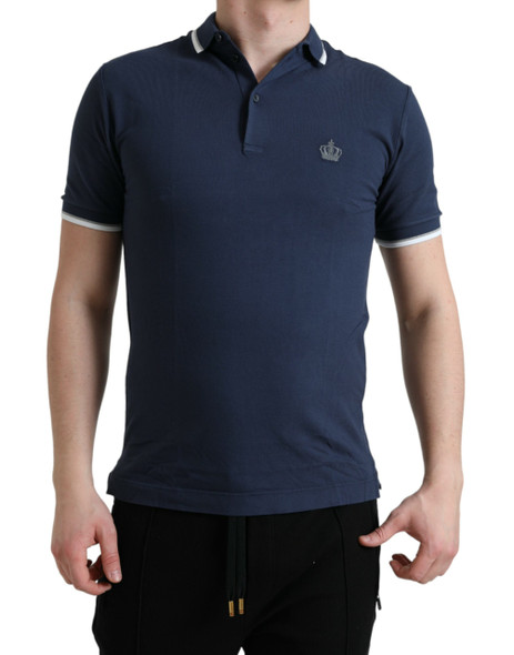Blue Crown Patch Cotton Collared Men Polo T-shirt Blue Crown Patch Cotton Collared Men Polo T-shirt