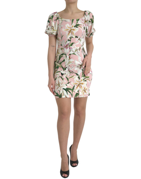 Dolce & Gabbana Pink Lily Viscose Sheath Stretch Mini Dress Dolce & Gabbana Pink Lily Viscose Sheath Stretch Mini Dress