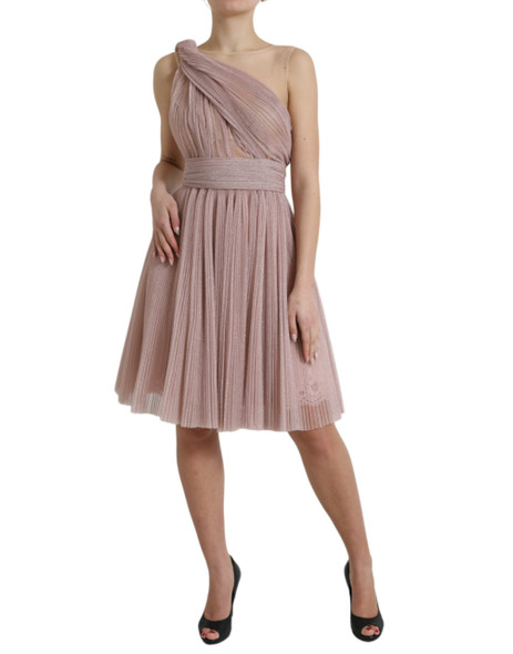 Dolce & Gabbana Light Lilac Pleated Lame Tulle One Shoulder Dress Dolce & Gabbana Light Lilac Pleated Lame Tulle One Shoulder Dress