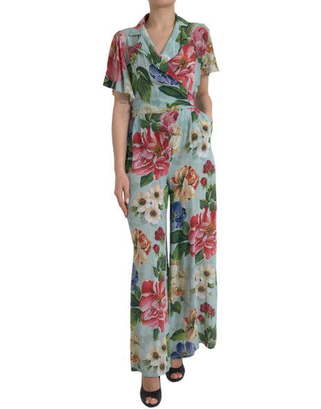 Blue Floral Wide Leg Wrap Jumpsuit Dress Blue Floral Wide Leg Wrap Jumpsuit Dress