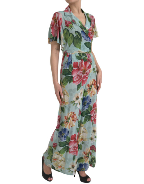 Blue Floral Wide Leg Wrap Jumpsuit Dress Blue Floral Wide Leg Wrap Jumpsuit Dress