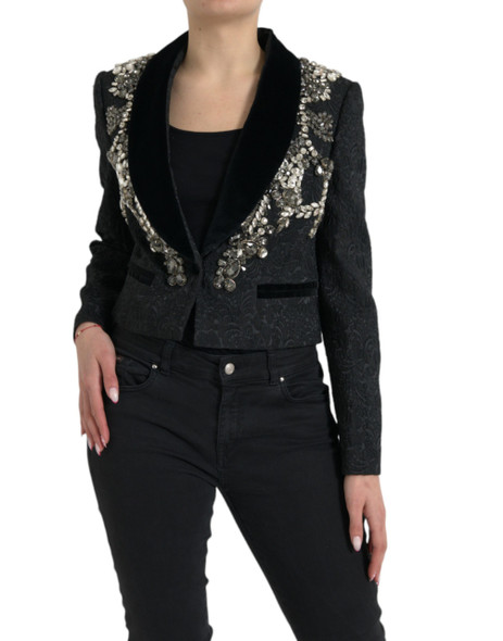 Dolce & Gabbana Black Crystal Embellished Overcoat Jacket Dolce & Gabbana Black Crystal Embellished Overcoat Jacket