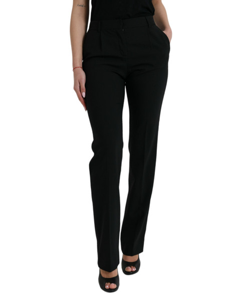 Black Wool Mid Waist Tapered Pants Black Wool Mid Waist Tapered Pants