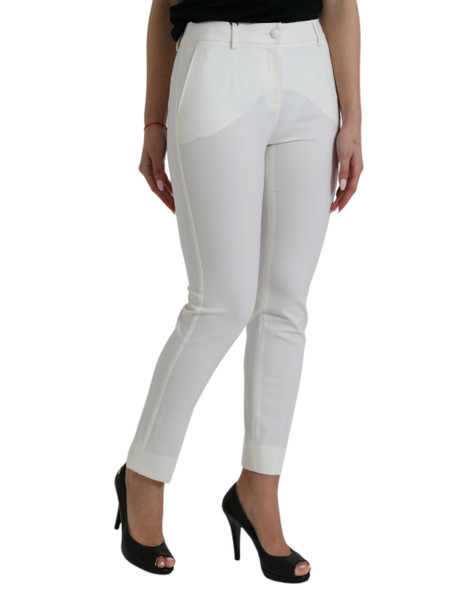 Dolce & Gabbana White Wool Mid Waist Tapered Pants Dolce & Gabbana White Wool Mid Waist Tapered Pants
