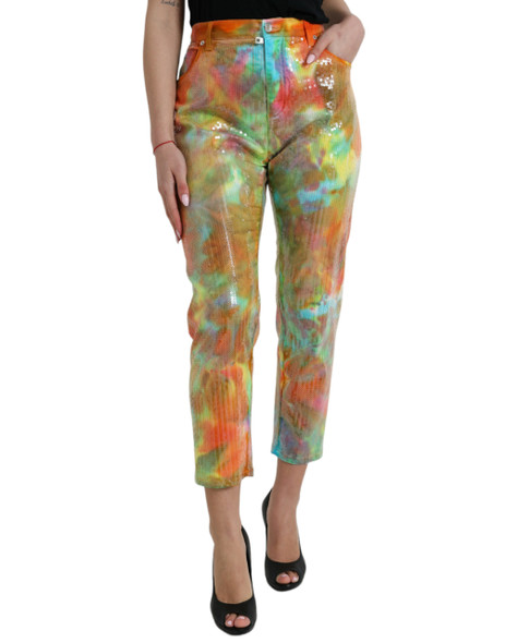 Dolce & Gabbana Multicolor Tie Dye Sequined High Waist Cropped Pants Dolce & Gabbana Multicolor Tie Dye Sequined High Waist Cropped Pants