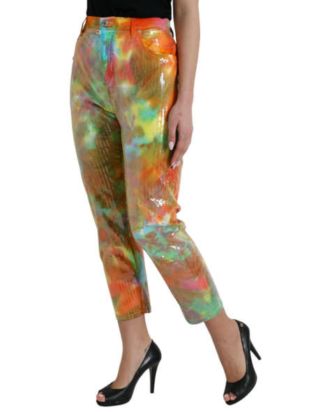Dolce & Gabbana Multicolor Tie Dye Sequined High Waist Cropped Pants Dolce & Gabbana Multicolor Tie Dye Sequined High Waist Cropped Pants
