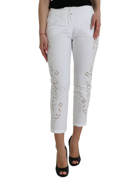 Dolce & Gabbana White Cut Out Cotton Mid Waist Cropped Pants Dolce & Gabbana White Cut Out Cotton Mid Waist Cropped Pants