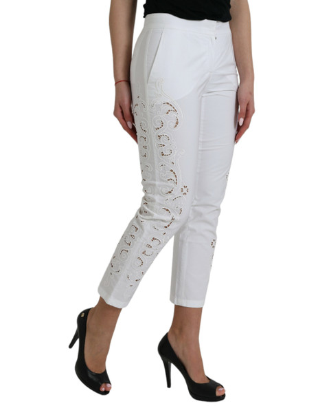 Dolce & Gabbana White Cut Out Cotton Mid Waist Cropped Pants Dolce & Gabbana White Cut Out Cotton Mid Waist Cropped Pants