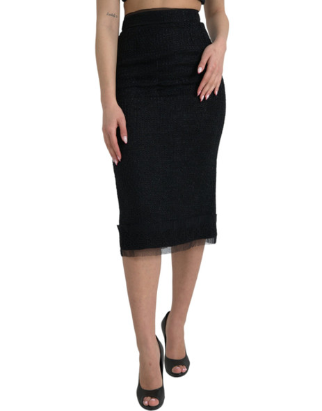 Black Wool High Waist Pencil Cut Midi Skirt Black Wool High Waist Pencil Cut Midi Skirt