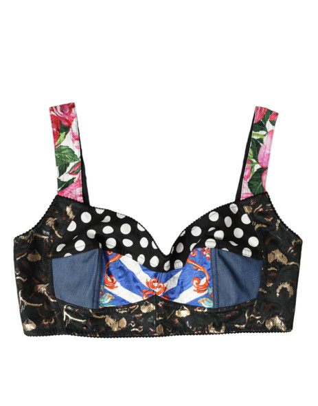 Multicolor Floral Patchwork Bustier Crop Top Multicolor Floral Patchwork Bustier Crop Top