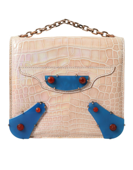 Beige Blue Agate Exotic Leather Gold Chain Purse Bag Beige Blue Agate Exotic Leather Gold Chain Purse Bag