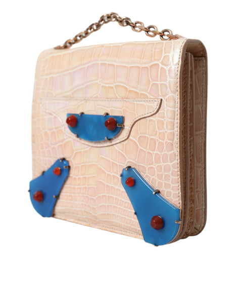 Beige Blue Agate Exotic Leather Gold Chain Purse Bag Beige Blue Agate Exotic Leather Gold Chain Purse Bag