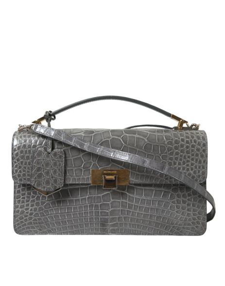 Gray Exotic Leather Medium Shoulder Hand Purse Bag Gray Exotic Leather Medium Shoulder Hand Purse Bag