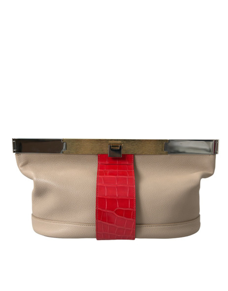Beige Red Two Tone Exotic Leather Pouch Bag Beige Red Two Tone Exotic Leather Pouch Bag