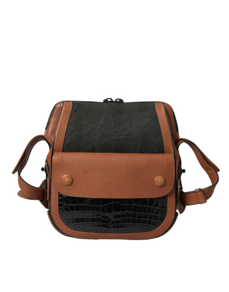 Black Brown Exotic Skin Leather Vertical Crossbody Purse Bag Black Brown Exotic Skin Leather Vertical Crossbody Purse Bag