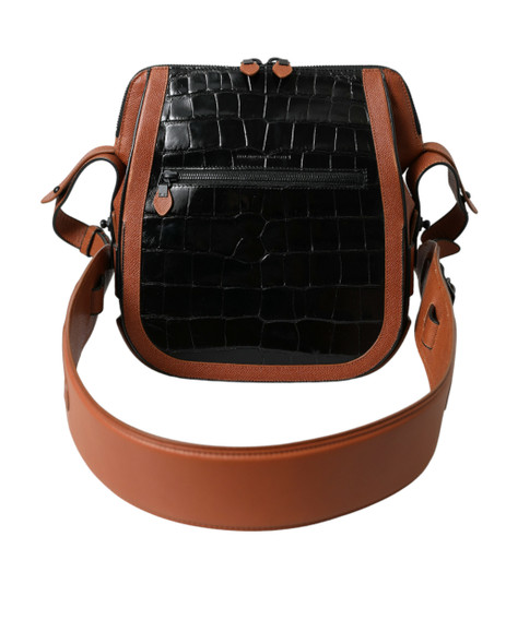Black Brown Exotic Skin Leather Vertical Crossbody Purse Bag Black Brown Exotic Skin Leather Vertical Crossbody Purse Bag