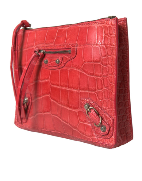 Red Exotic Skin Leather Classic Pouch Purse Wristlet Bag Red Exotic Skin Leather Classic Pouch Purse Wristlet Bag