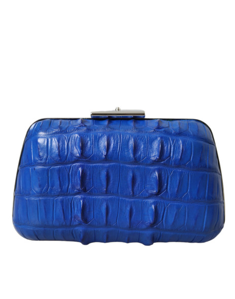 Blue Exotic Skin Leather Shoulder Crossbody Box Clutch Bag Blue Exotic Skin Leather Shoulder Crossbody Box Clutch Bag