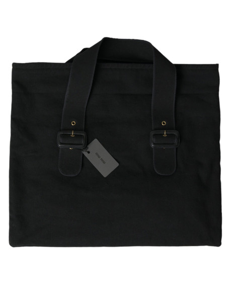 Miu Miu Black Canvas Denim Logo Shoulder Tote Shopping Bag Miu Miu Black Canvas Denim Logo Shoulder Tote Shopping Bag