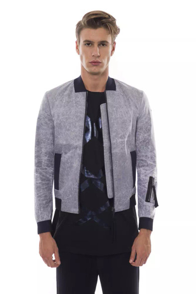 Gray Polyester Men Bomber Jacket Gray Polyester Men Bomber Jacket