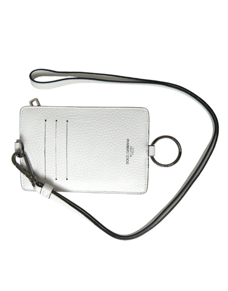 Dolce & Gabbana White Calf Leather Lanyard Logo Card Holder Wallet Dolce & Gabbana White Calf Leather Lanyard Logo Card Holder Wallet