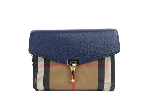 Burberry Macken Small Regency Blue House Check Leather Crossbody Bag Burberry Macken Small Regency Blue House Check Leather Crossbody Bag