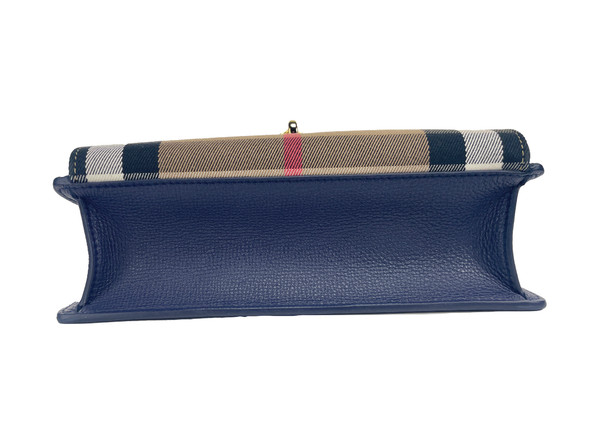 Burberry Macken Small Regency Blue House Check Leather Crossbody Bag Burberry Macken Small Regency Blue House Check Leather Crossbody Bag