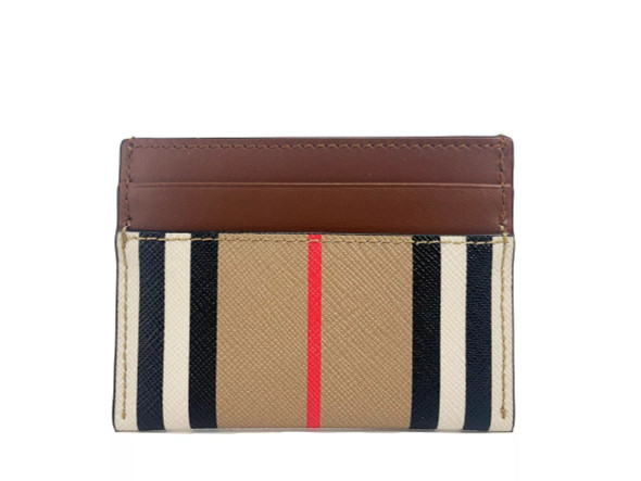 Burberry Sandon Tan Canvas Check Printed Leather Slim Card Case Wallet Burberry Sandon Tan Canvas Check Printed Leather Slim Card Case Wallet