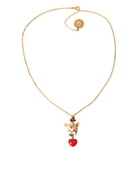 Dolce & Gabbana Gold Brass Chain Dog Heart Pendant Charm Necklace Dolce & Gabbana Gold Brass Chain Dog Heart Pendant Charm Necklace