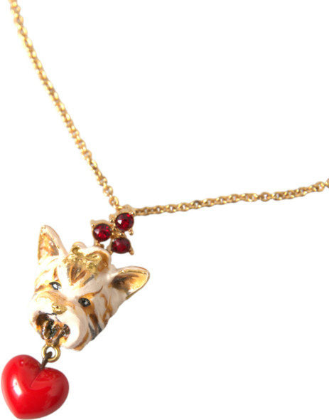 Dolce & Gabbana Gold Brass Chain Dog Heart Pendant Charm Necklace Dolce & Gabbana Gold Brass Chain Dog Heart Pendant Charm Necklace