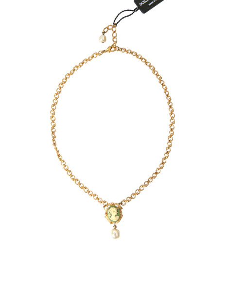 Dolce & Gabbana Gold Brass Chain Pearl Pendant Charm Necklace Dolce & Gabbana Gold Brass Chain Pearl Pendant Charm Necklace