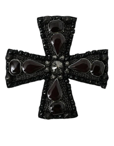 Dolce & Gabbana Black Crystals Embellished Cross Pin Brooch Dolce & Gabbana Black Crystals Embellished Cross Pin Brooch