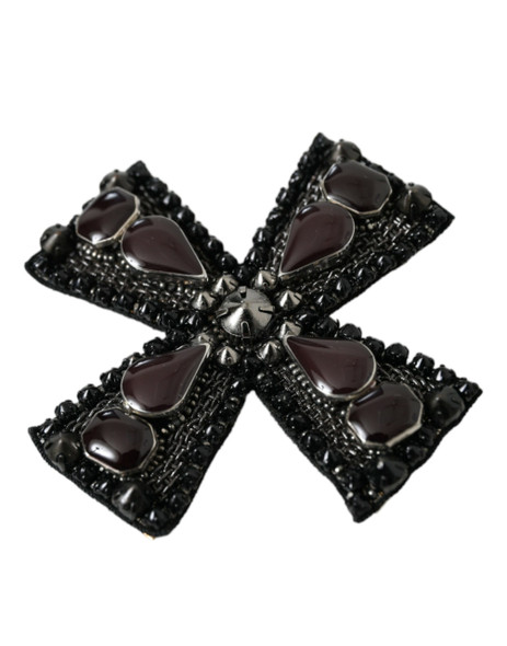 Dolce & Gabbana Black Crystals Embellished Cross Pin Brooch Dolce & Gabbana Black Crystals Embellished Cross Pin Brooch