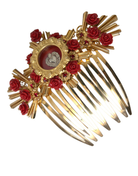 Gold Brass Crystal Heart Floral Hair Comb Gold Brass Crystal Heart Floral Hair Comb