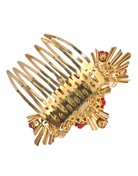 Gold Brass Crystal Heart Floral Hair Comb Gold Brass Crystal Heart Floral Hair Comb