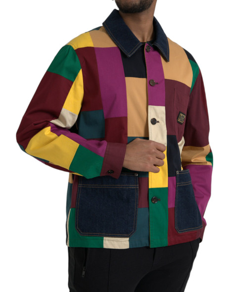 Multicolor Patchwork Cotton Collared Jacket Multicolor Patchwork Cotton Collared Jacket