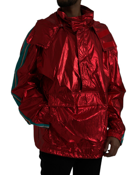 Dolce & Gabbana Red Nylon Hooded Pullover Sweatshirt Jacket Dolce & Gabbana Red Nylon Hooded Pullover Sweatshirt Jacket