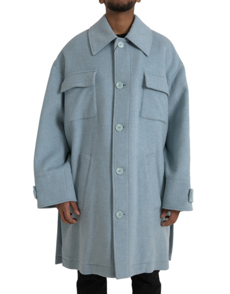 Dolce & Gabbana Light Blue Wool Button Trench Coat Jacket Dolce & Gabbana Light Blue Wool Button Trench Coat Jacket