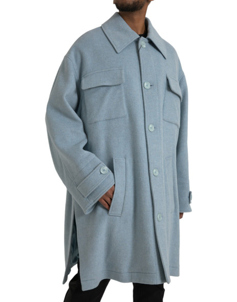 Light Blue Wool Button Trench Coat Jacket Light Blue Wool Button Trench Coat Jacket