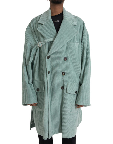 Blue Double Breasted Corduroy Cotton Jacket Blue Double Breasted Corduroy Cotton Jacket