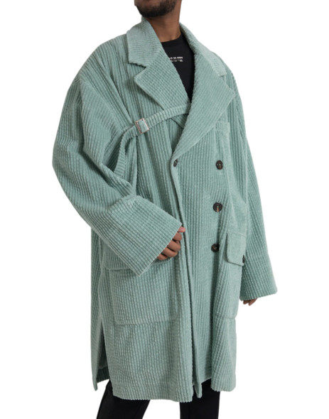 Blue Double Breasted Corduroy Cotton Jacket Blue Double Breasted Corduroy Cotton Jacket