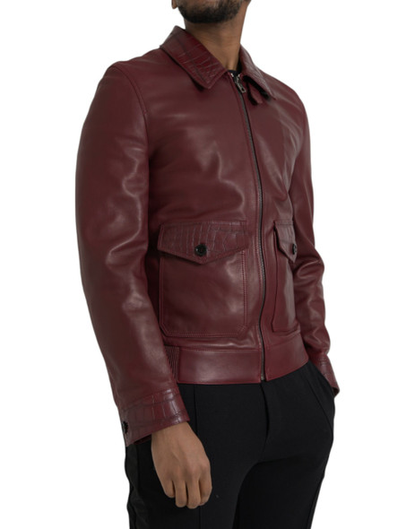Maroon Exotic Leather Zip Biker Coat Jacket Maroon Exotic Leather Zip Biker Coat Jacket