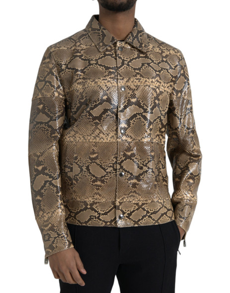 Dolce & Gabbana Beige Exotic Leather Biker Blouson Jacket Dolce & Gabbana Beige Exotic Leather Biker Blouson Jacket